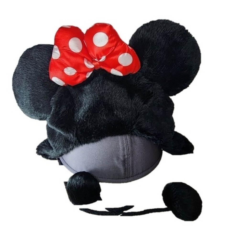 Disney Minnie Mouse Faux Fur Trapper Hat Ears Bow Pom Pom Ties One Size
